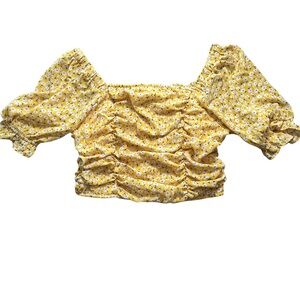 Altar'd State Yellow Floral Square-Neck Puff Sleeve Crop Top